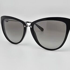 Michael Kors MK6039 Abela II Black Silver Frame Grey Lens Cat Eye Sunglasses